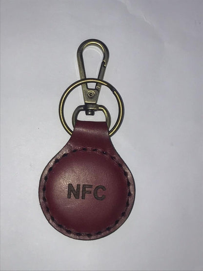 NFC Egypt Keychain - Share Everything Handmade Natural Leather (Darken red) Chip Model 215